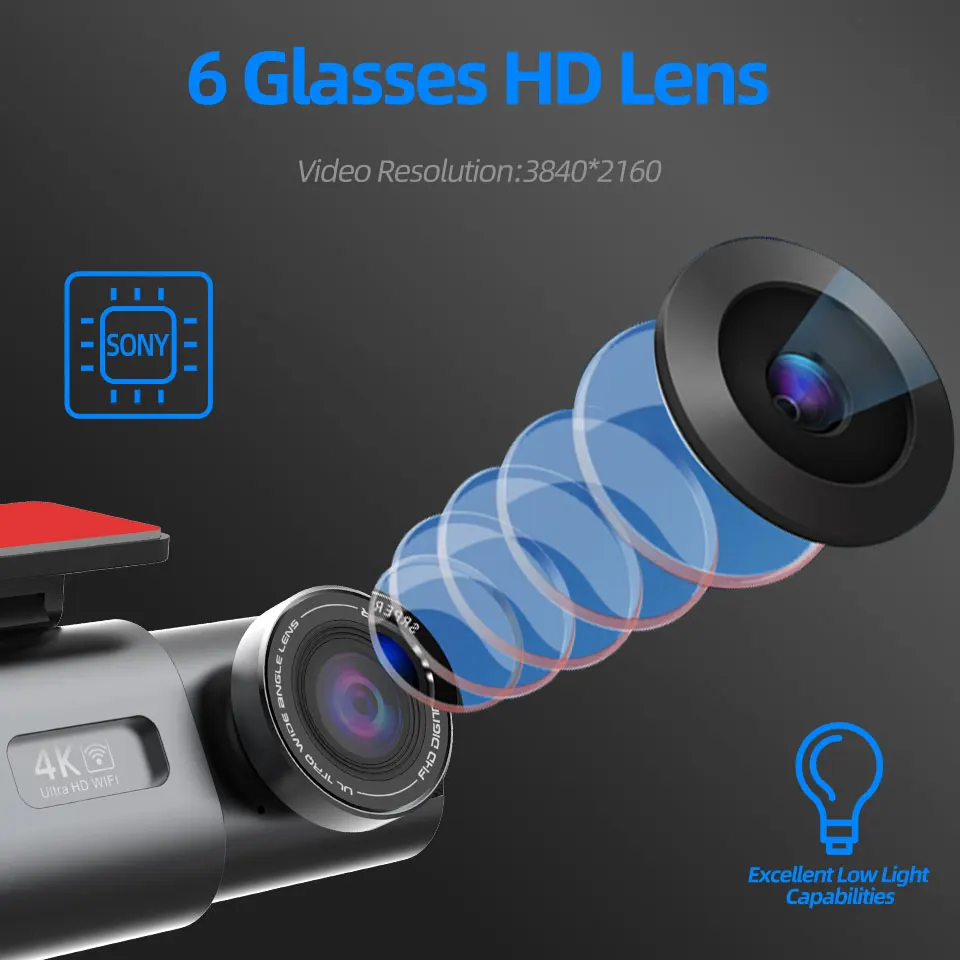Close up of 4K dual dash cam showing lens and mount