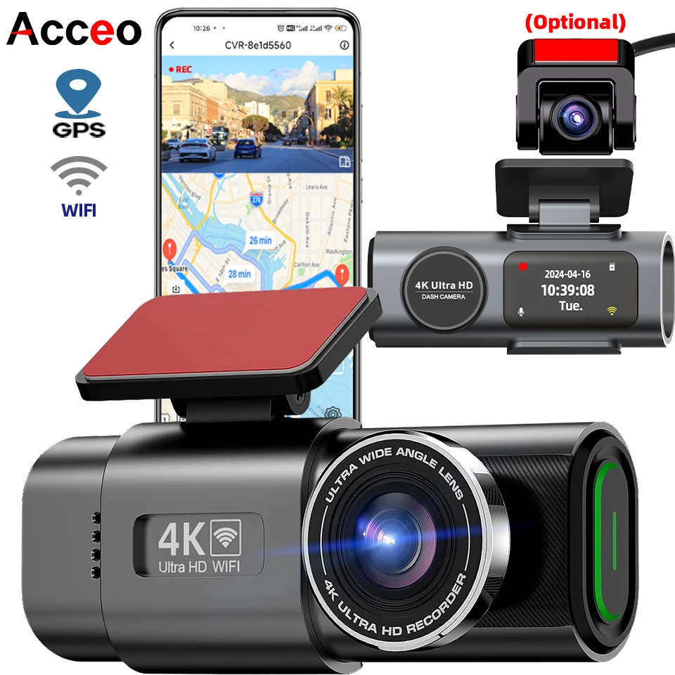 4K UHD dash cam front and rear view recording setup