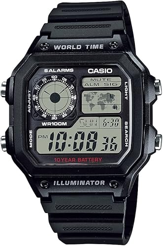 Casio AE1200 watch face showing digital analog clock