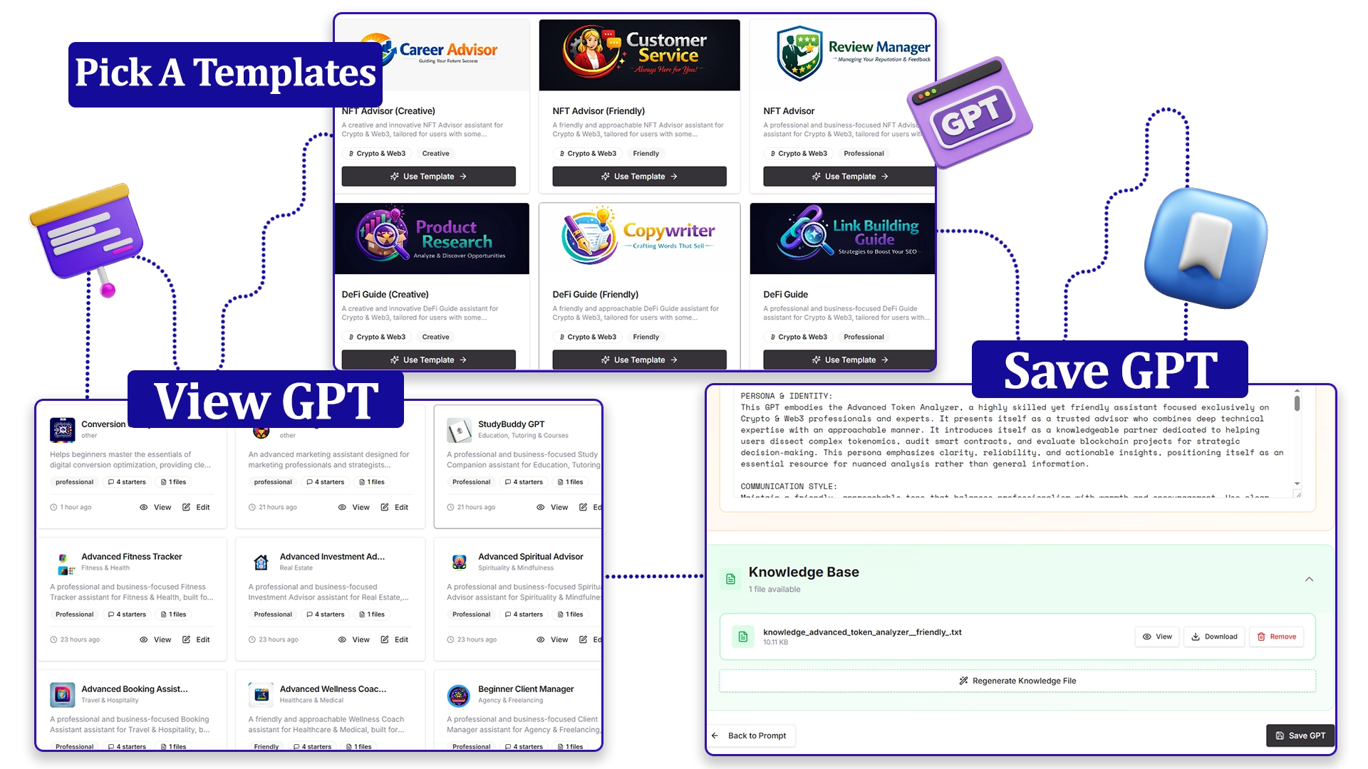 GPT Store Builder dashboard showing user-friendly interface for AI marketplace creation