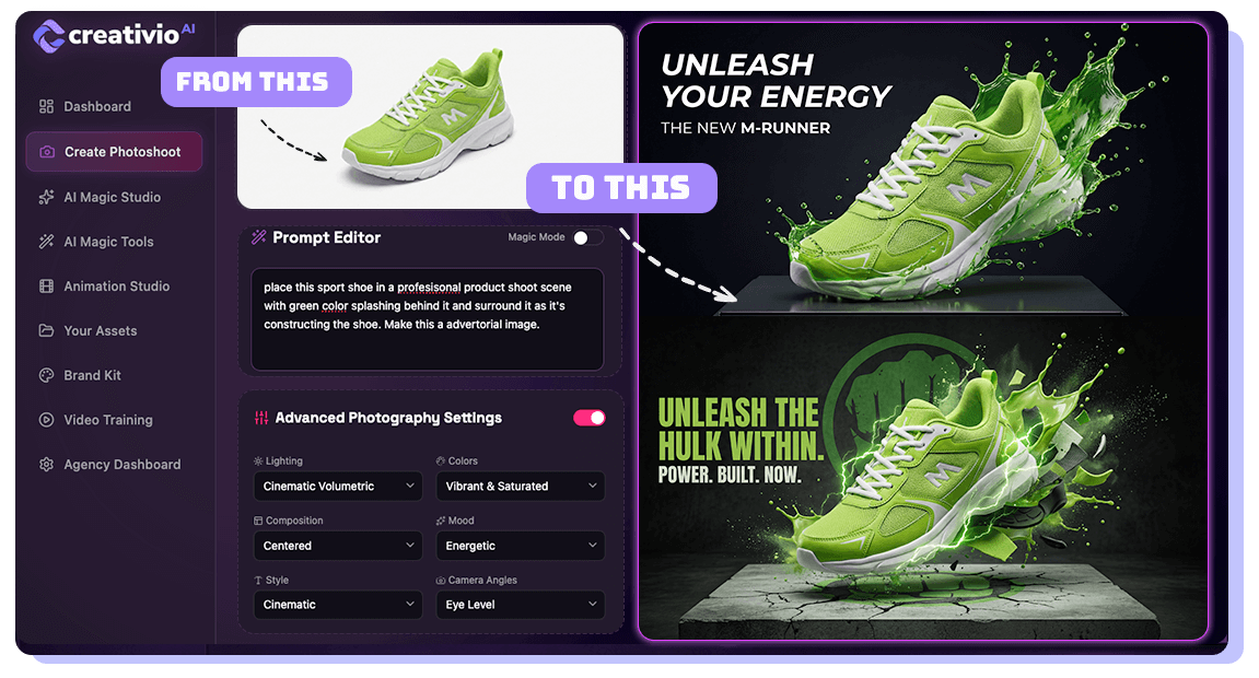 Automated background removal tool inside Creativio AI.