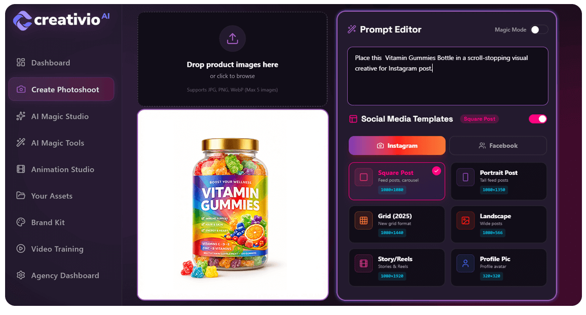 User interface of Creativio AI showing easy drag-and-drop features.